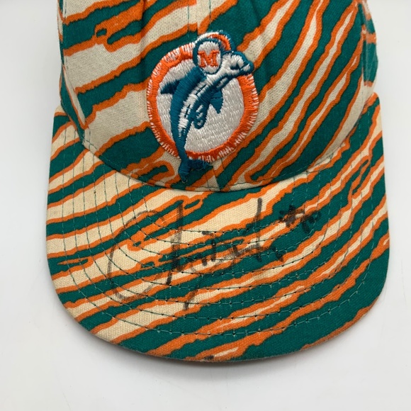 VTG 90s Zubaz Miami Dolphins Retro Logo Zebra Pattern Snapback Hat Autographed - Picture 3 of 16